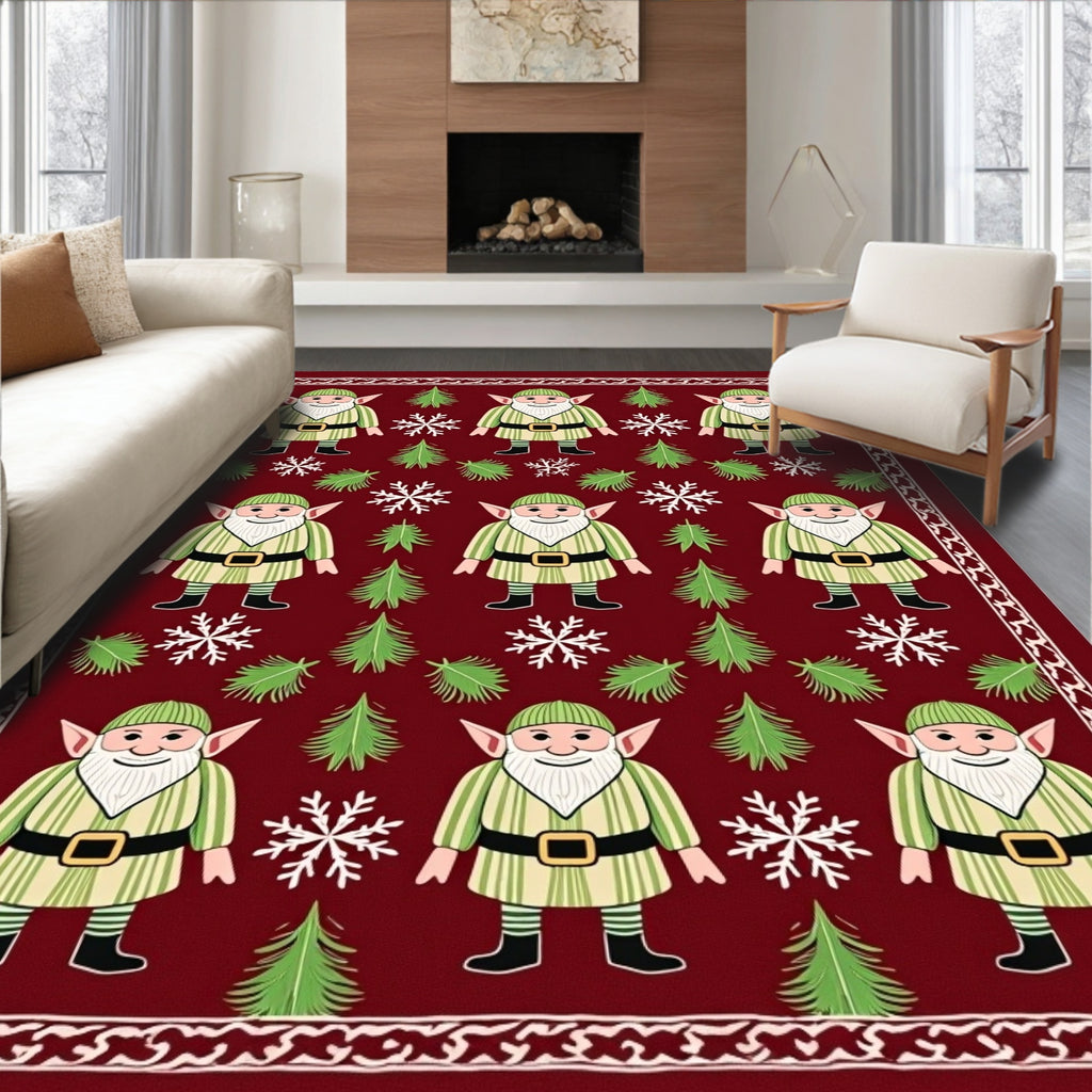 Festive Elf Winter Forest Holiday Rug