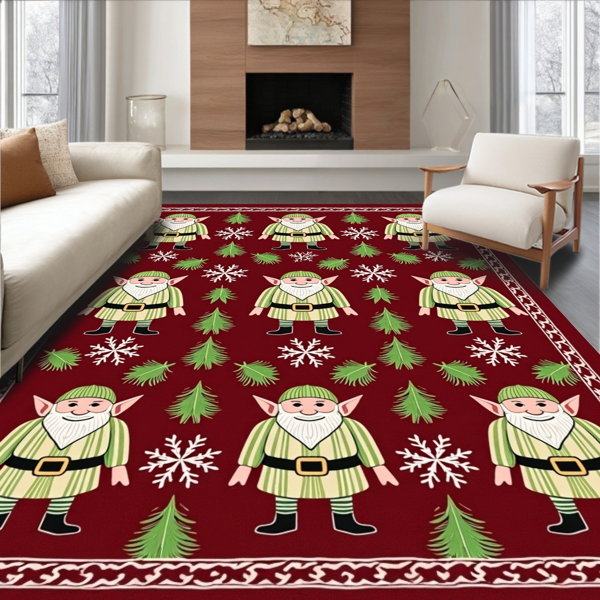 Festive Elf Winter Forest Holiday Rug