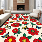 Red Flower Yellow Butterfly Garden Rug