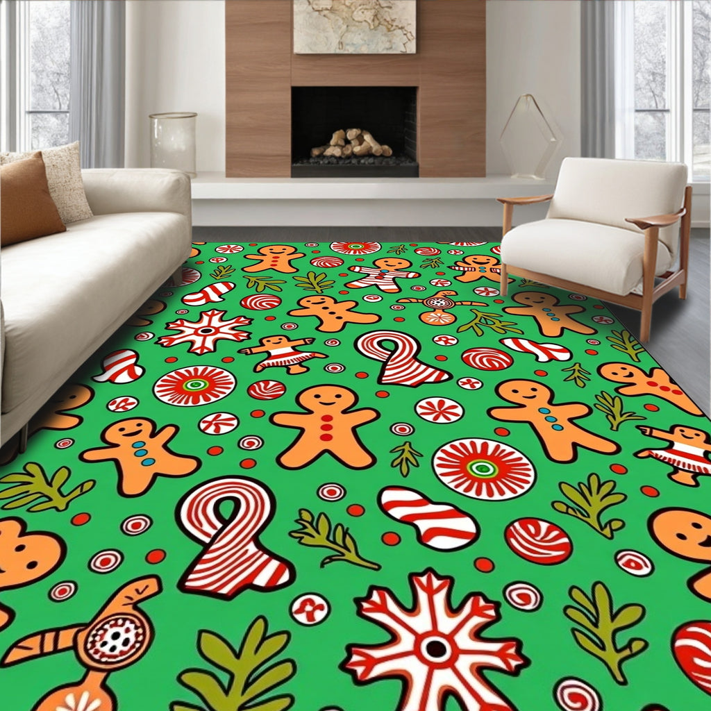 Christmas Gingerbread Candy Snowflake Medley Rug