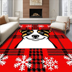 Red Tartan Dog Snowflake Border Rug