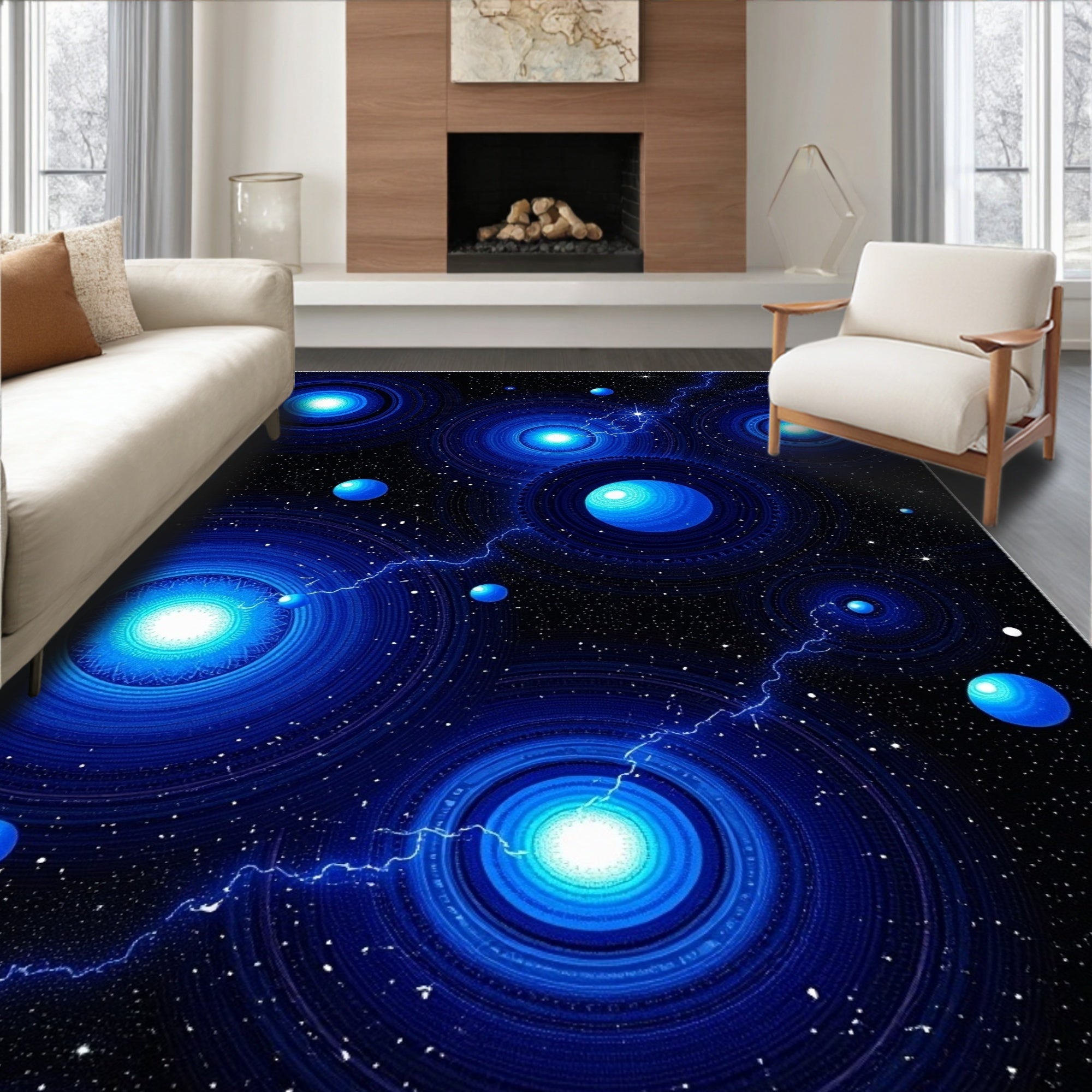 Cosmic Blue Nebula Swirls Rug