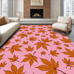 Orange Maple Leaves Pink Background Rug