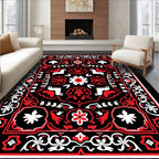 Bold Red White Animal Medallion Rug