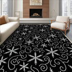 Black White Snowflake Swirls Winter Rug