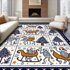 Whimsical Skeleton Sleigh Ride Navy Rug