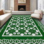 Emerald Green White Floral Lattice Border Rug