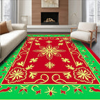 Festive Red Green Floral Medallion Rug