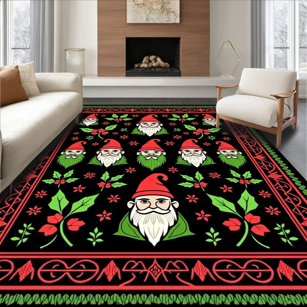 Red Green Gnome Holly Festive Rug