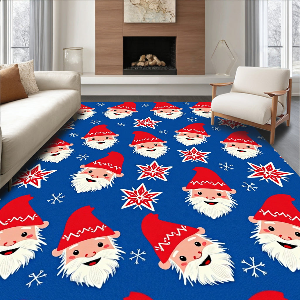 Jolly Red Gnomes Blue Snowflakes Rug