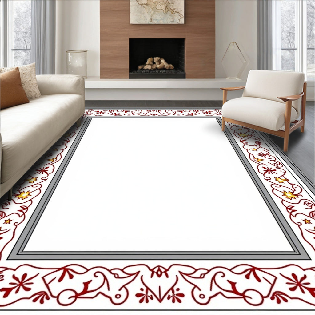 Crimson Golden Star Vine Border Rug