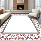 Crimson Golden Star Vine Border Rug