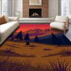 Crimson Mountain Sunset Evergreen Landscape Rug