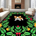 Charming Dog With Holly Bells Border Rug