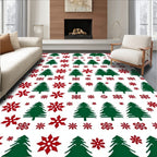 Green Pine Trees Red Snowflakes Rug