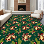 Golden Jingle Bells Holly Berries Rug