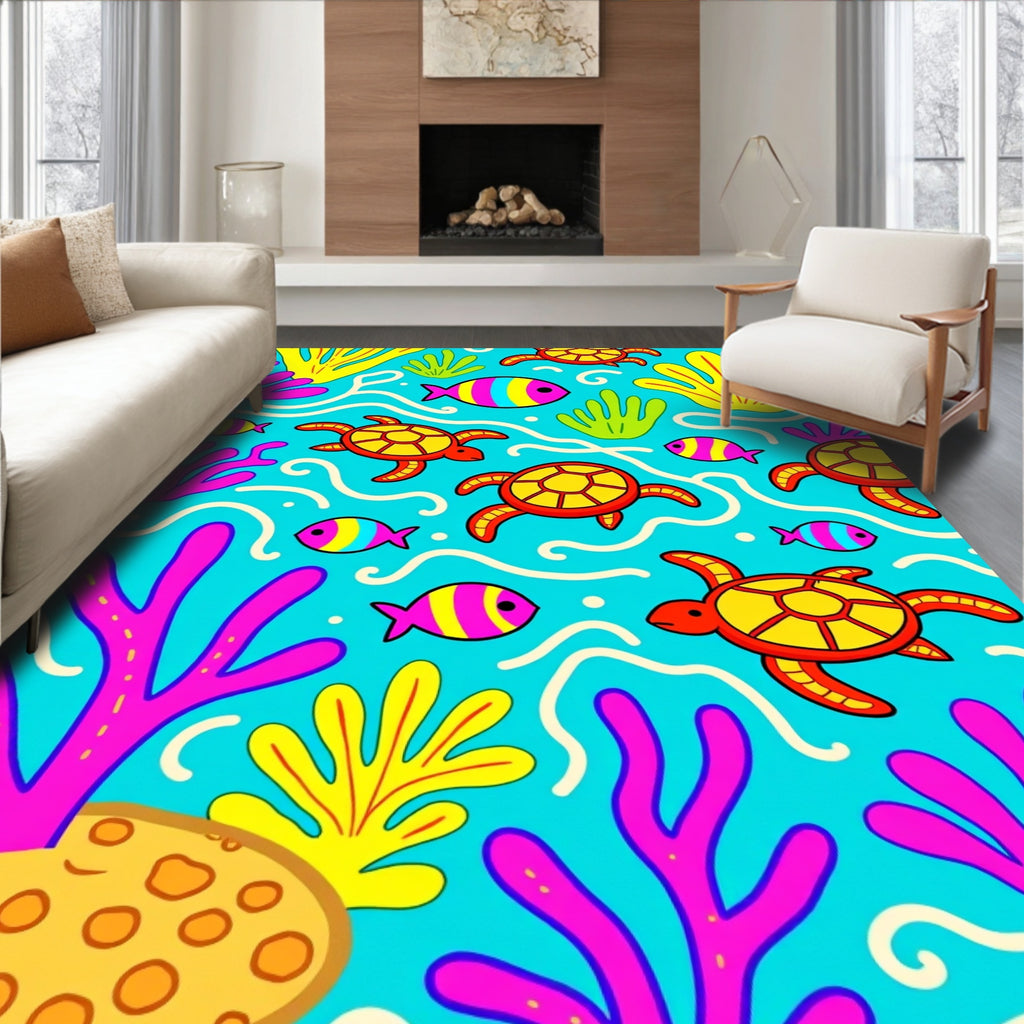 Fun Sea Turtle Fish Coral Reef Rug