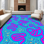 Bold Pink Swirls On Electric Blue Rug