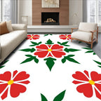 Bold Red Floral Green Foliage Rug