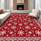 Crimson White Snowflake Holiday Medallion Rug