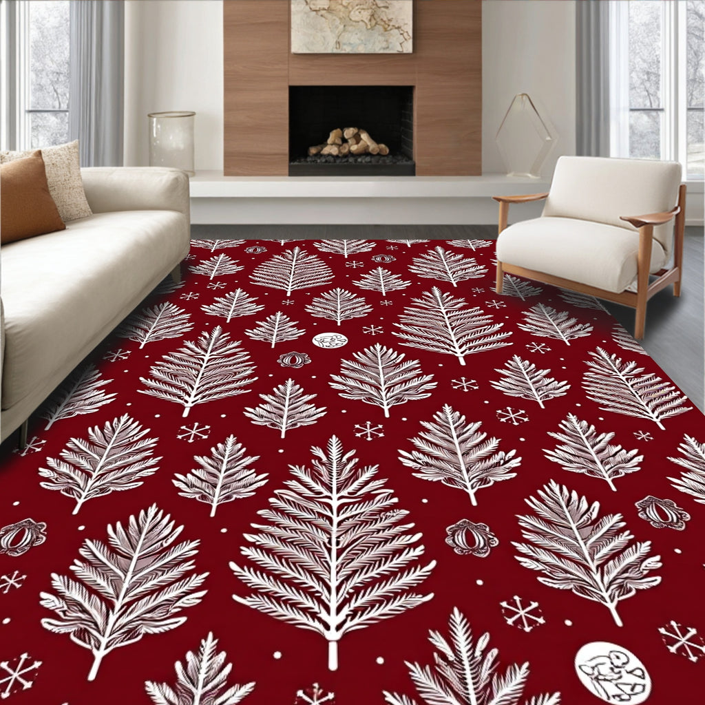 Crimson White Evergreen Snowflake Collection Rug