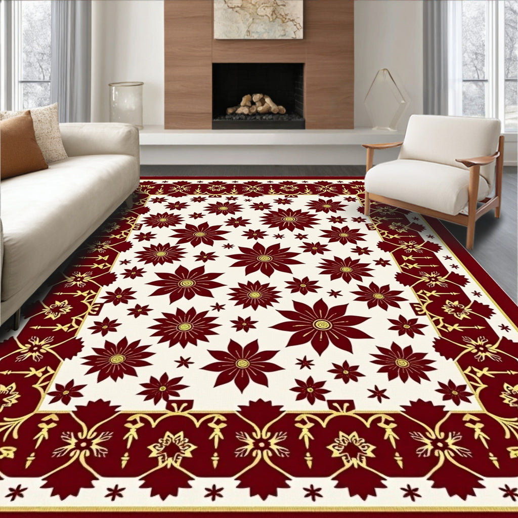 Crimson And Gold Floral Medallion Rug