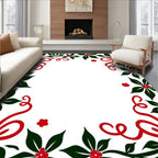 Festive Red Holly Leaf Swirl Rug