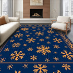 Orange Snowflakes Navy Blue Border Rug
