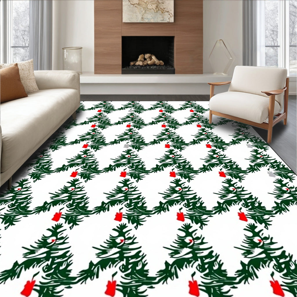 Christmas Trees with Red and Silver Ornaments Rug