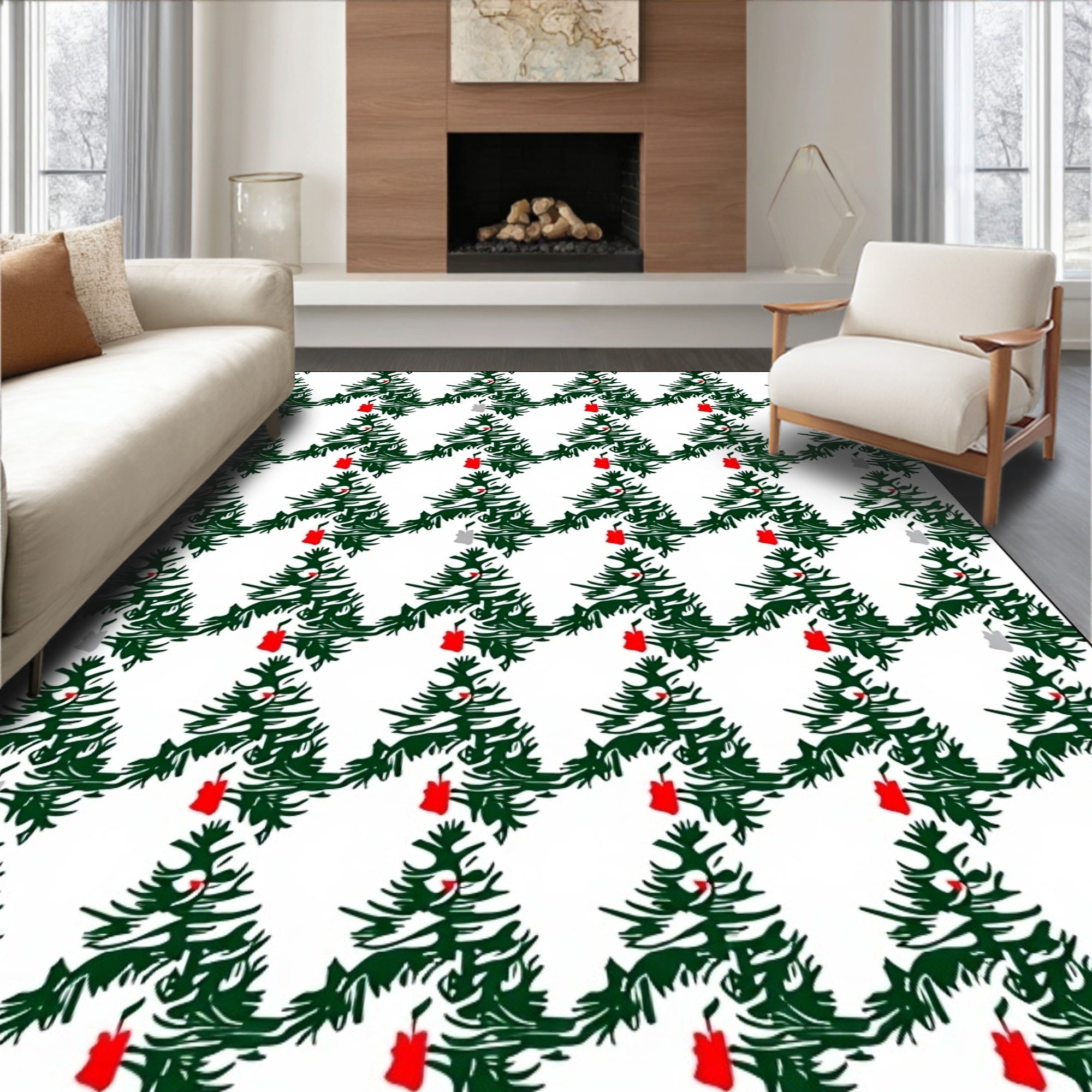 Christmas Trees with Red and Silver Ornaments Rug