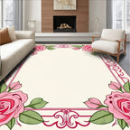 Vintage Pink Rose Floral Border Rug
