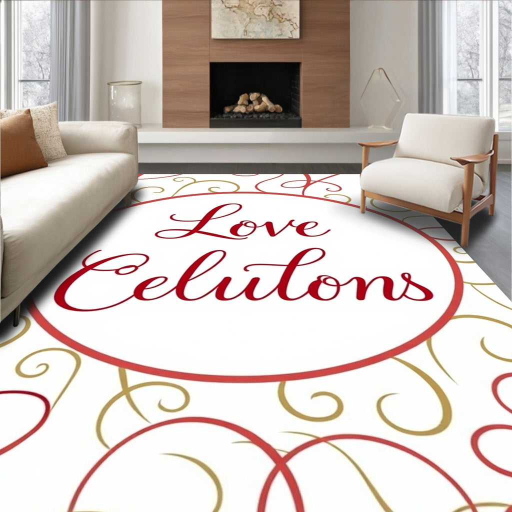 Red Gold Swirl Calligraphy Oval Rug