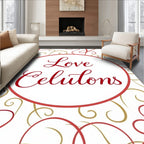 Red Gold Swirl Calligraphy Oval Rug