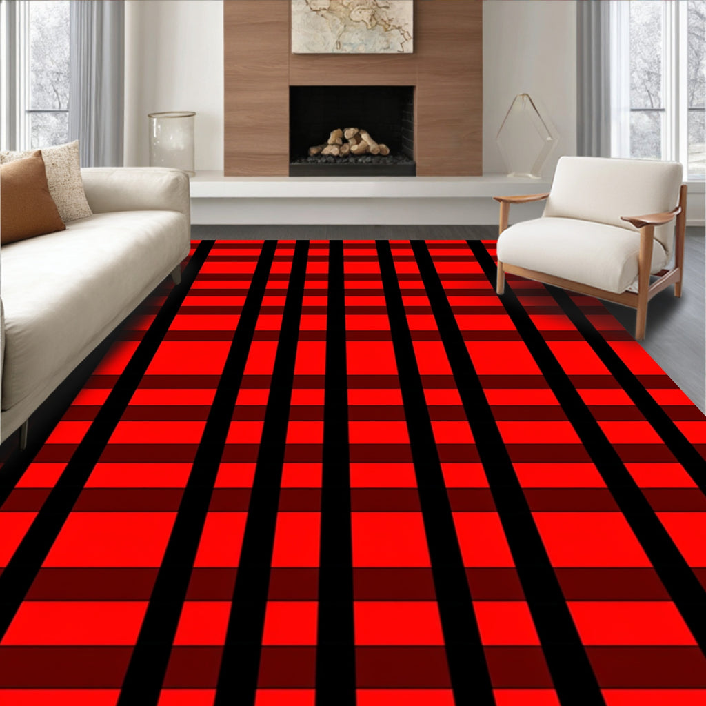Bold Red Tartan Checkered Rug