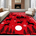 Red Sleigh Reindeer Snowy Night Rug