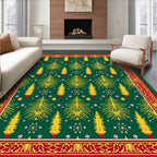 Festive Green Yellow Pine Border Rug