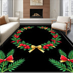 Christmas wreath green red gold bows Rug