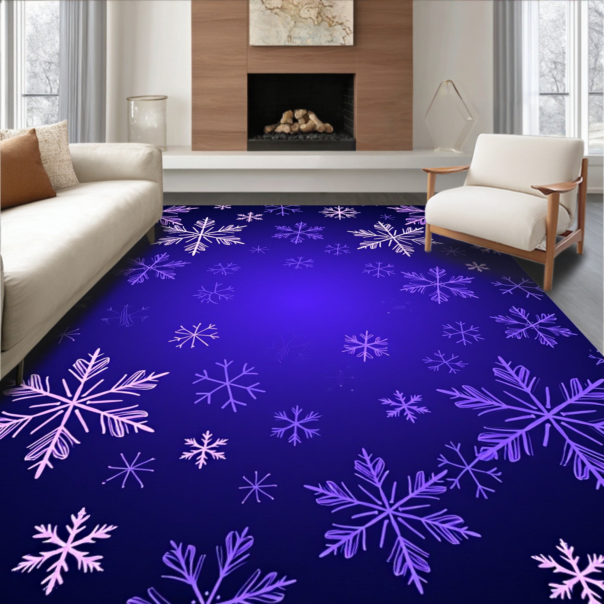 Winter Blue Snowflake Blanket Rug
