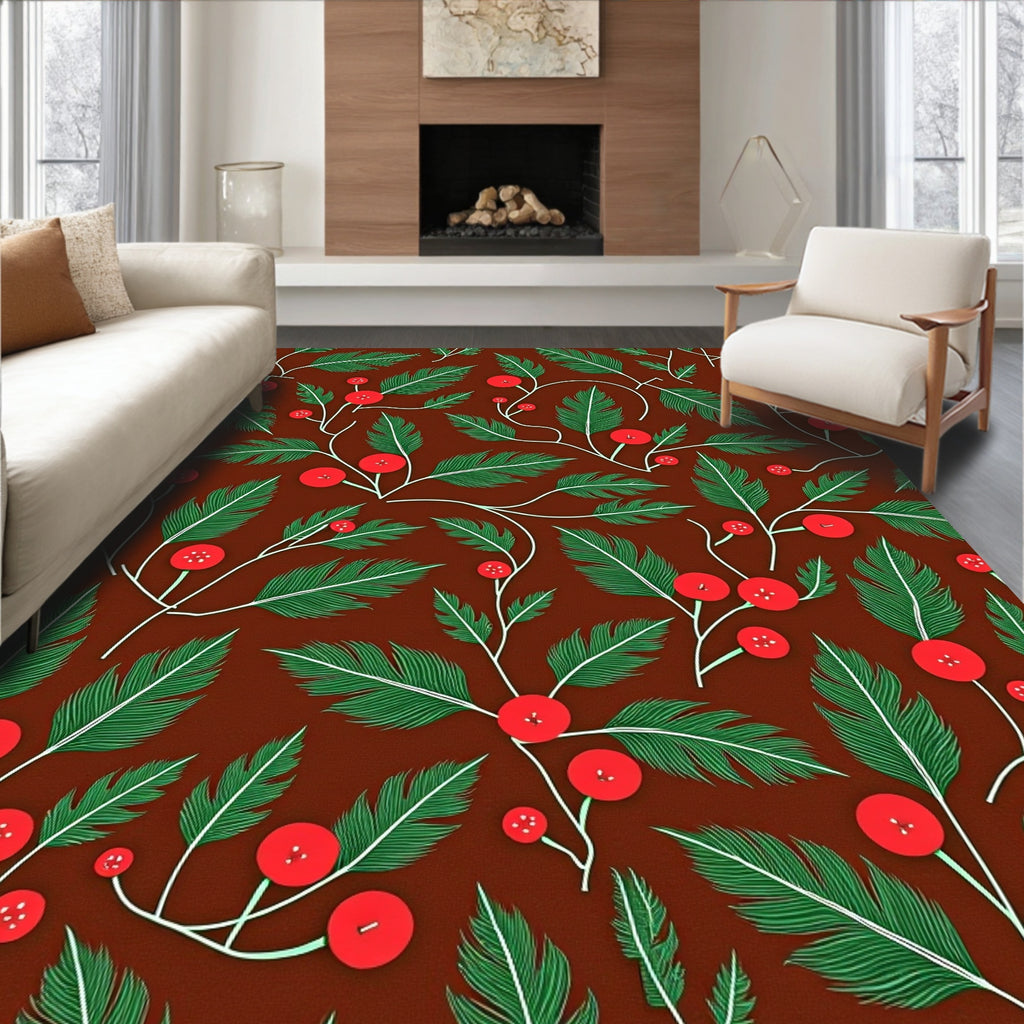 Crimson Berry Pine Branch Trail Rug