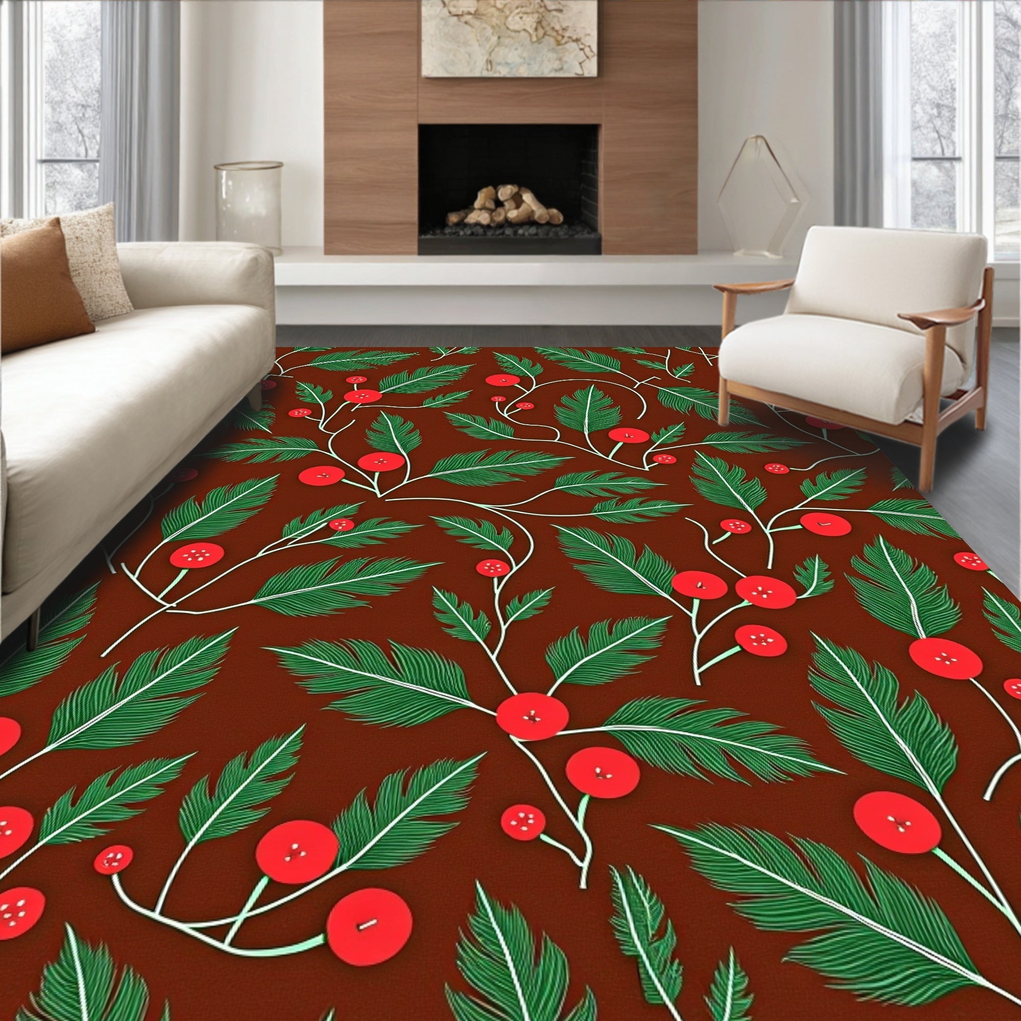 Crimson Berry Pine Branch Trail Rug