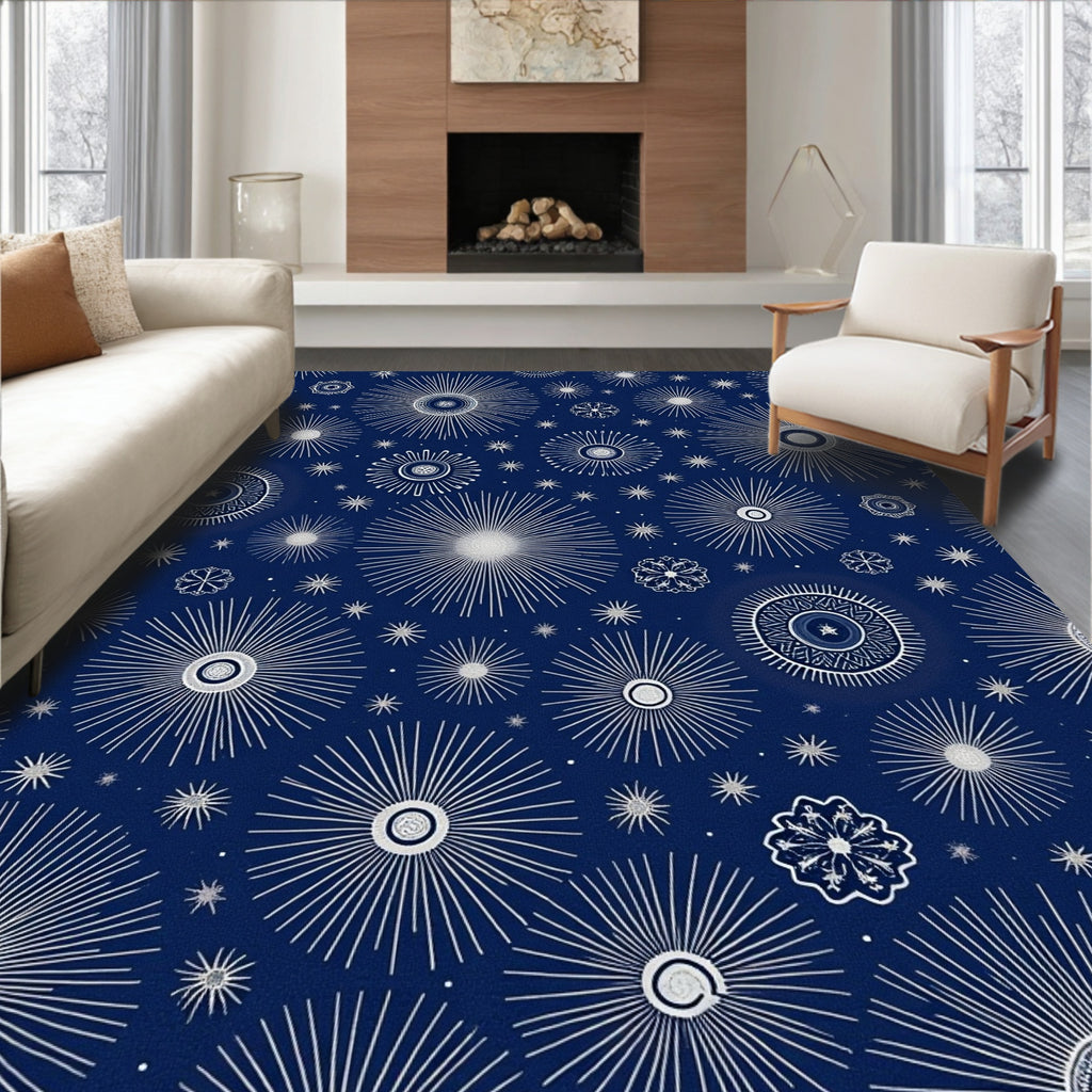 Navy White Sunburst Medallion Rug