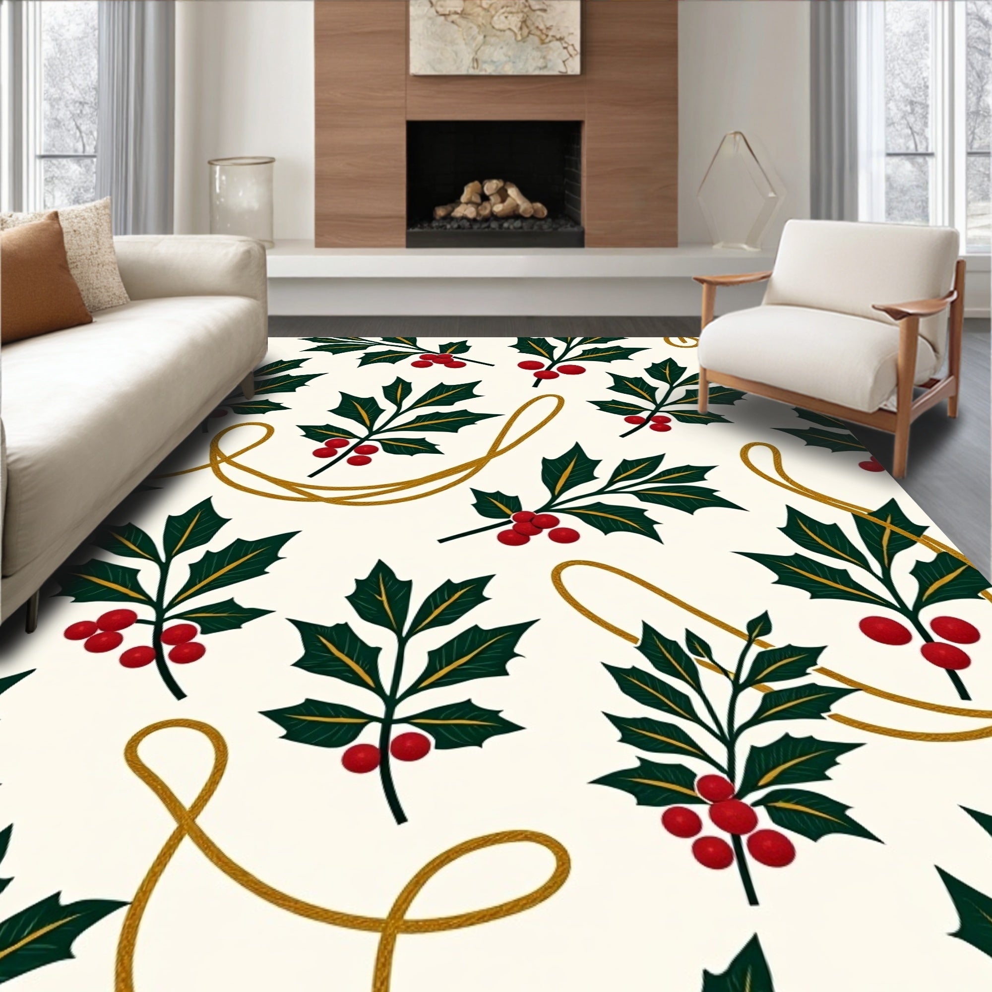 Classic Holly Berry Garland Rug