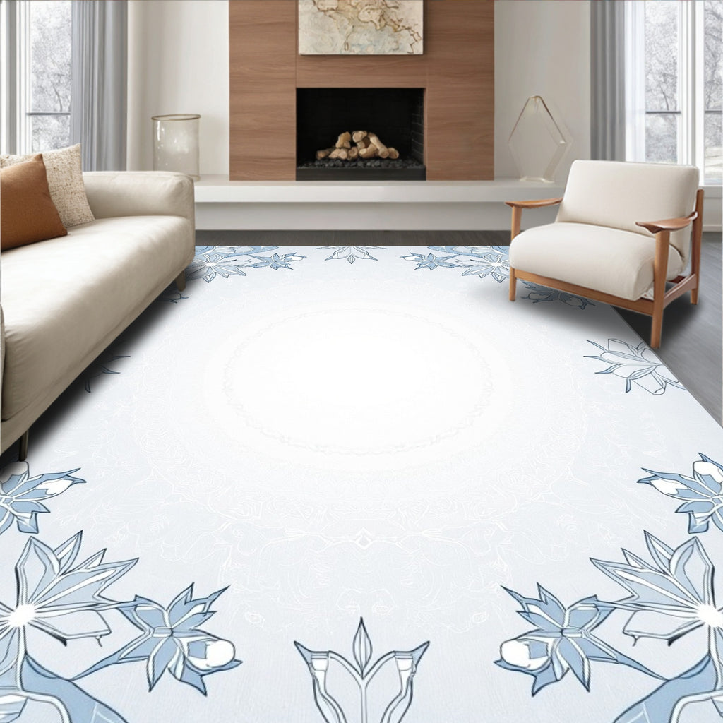 Sky Blue Floral Border Lace Rug