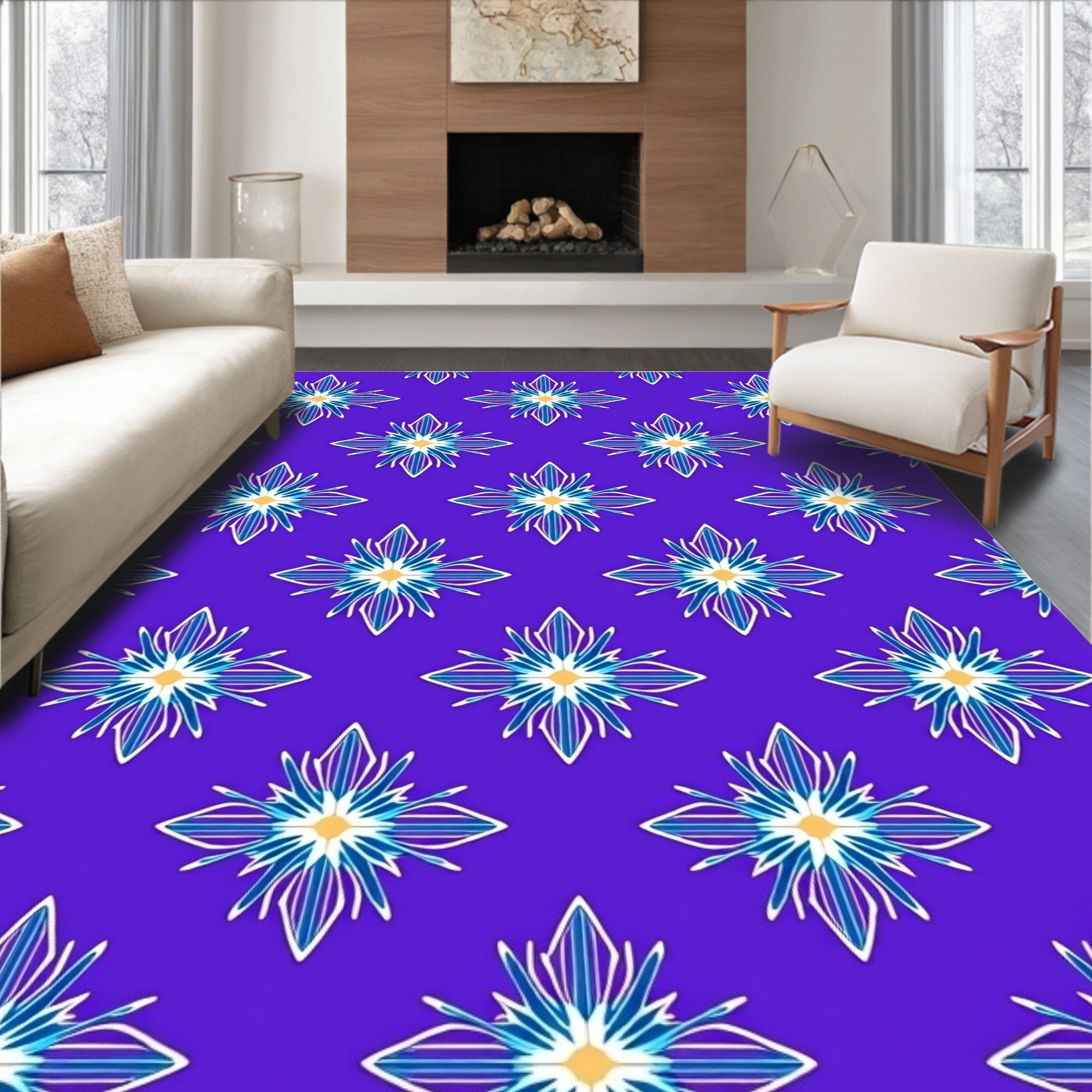 Radiant Blue Petal Starburst Rug