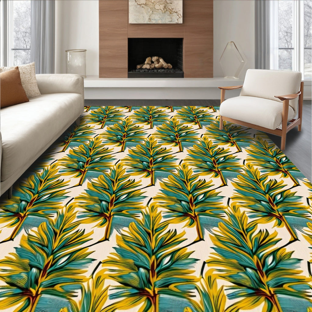 Vibrant Tropical Fanned Leaf Repeat Rug