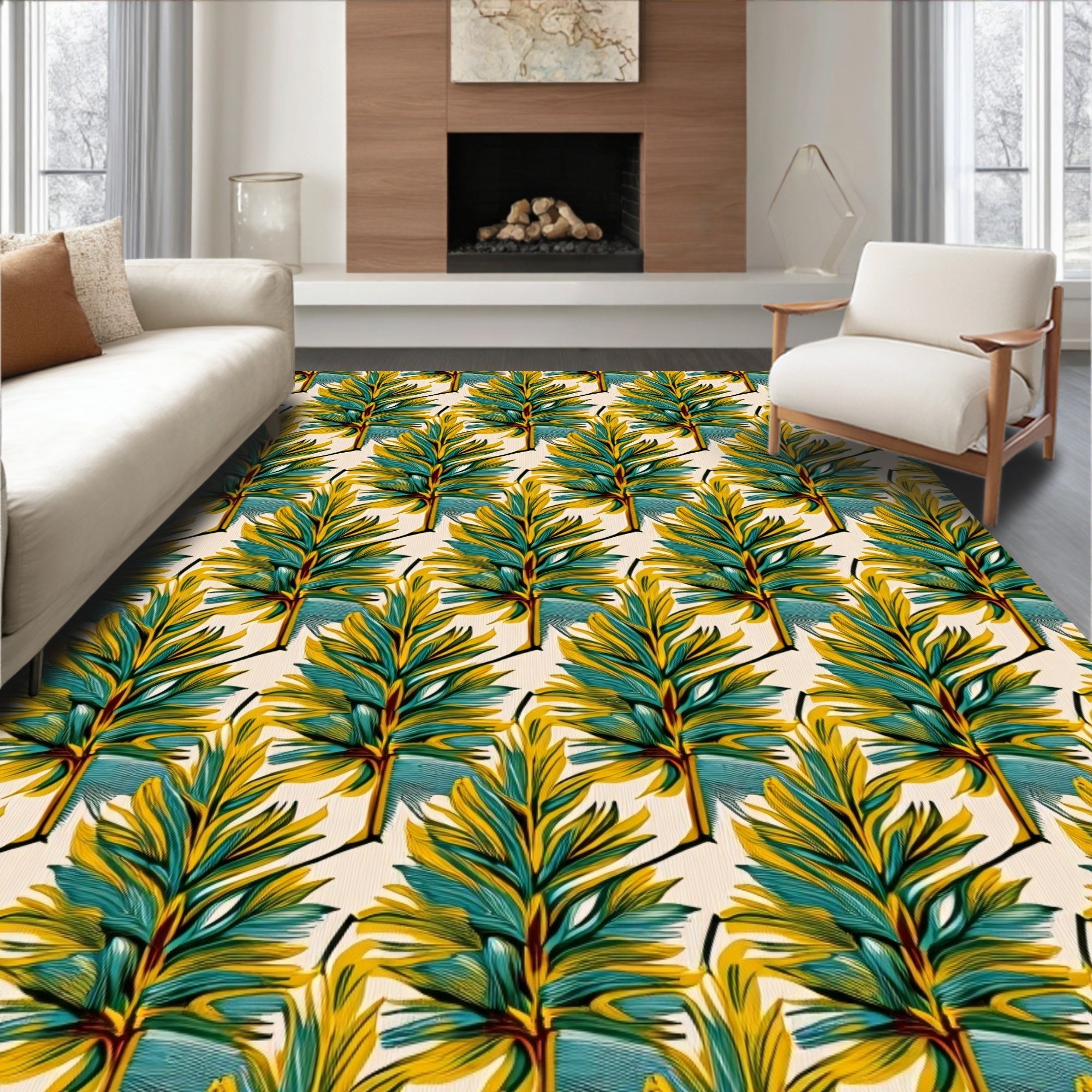 Vibrant Tropical Fanned Leaf Repeat Rug