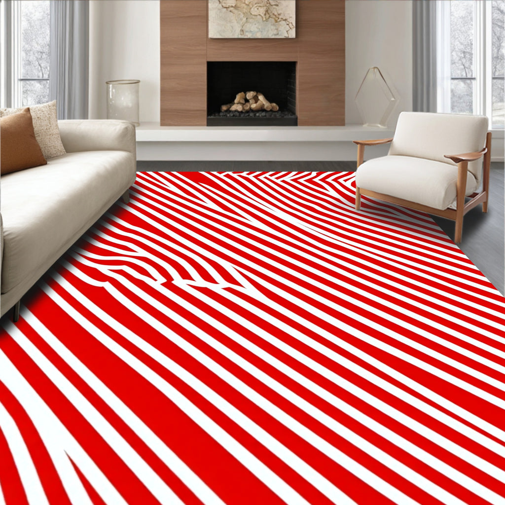 Crimson White Intersecting Stripes Rug