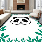 Playful Panda with Green Bamboo Frame Rug