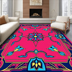Vibrant Pink Blue Floral Medallion Rug