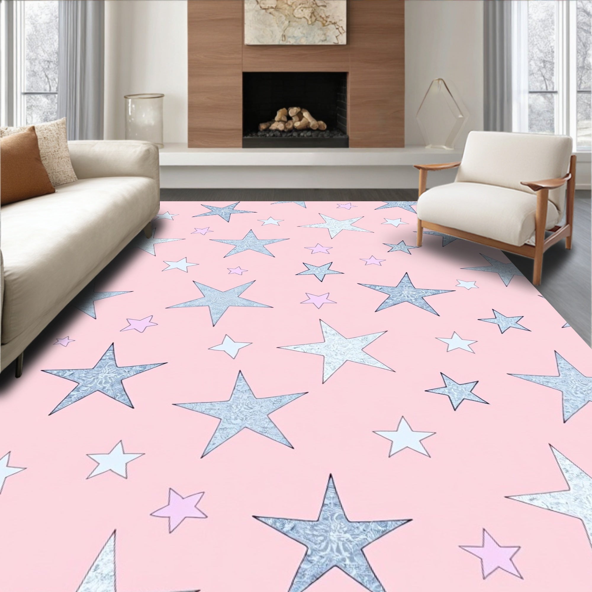 Pastel Pink Starry Night Sky Rug
